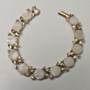 Judy Lee Gold-Tone MOP Cabochon & Aurora Crystal Bracelet